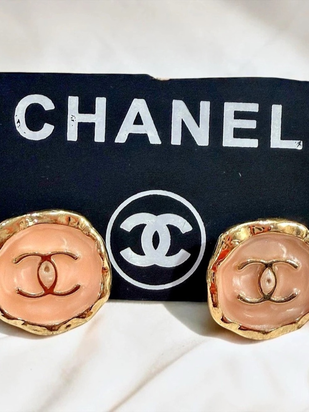 Pink Enamel CC Round Button Earrings | NEW